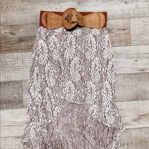 Tan/ Cream Lace High Low Skirt with belt